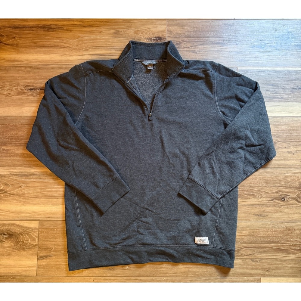 Eddie Bauer Mens Charcoal Gray Heather Quarter Zip Pullover Sweatshirt Size TL